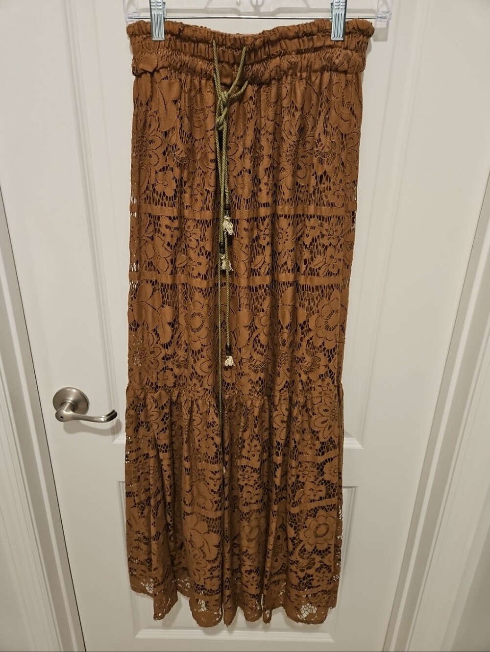 Anama Brown Crochet Lace Maxi Skirt Boho Size Small